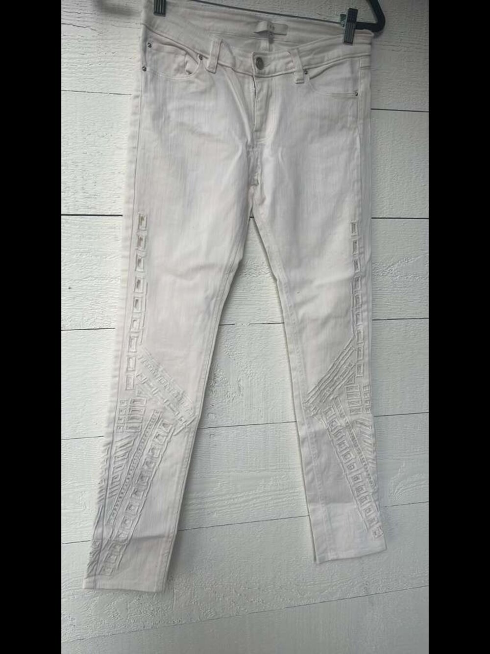 IRO Paris White Skinny Jeans Embroidered Designer Stretch Denim Size 28 #202